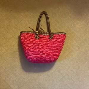 Pink straw beach bag